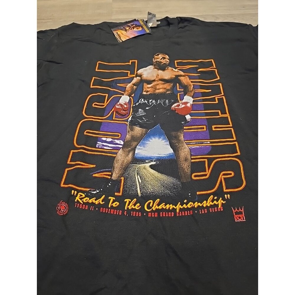 Deadstock 90s mike tyson mathis boxing t-shirt 1995 MGM Single Stitch Black 3XL